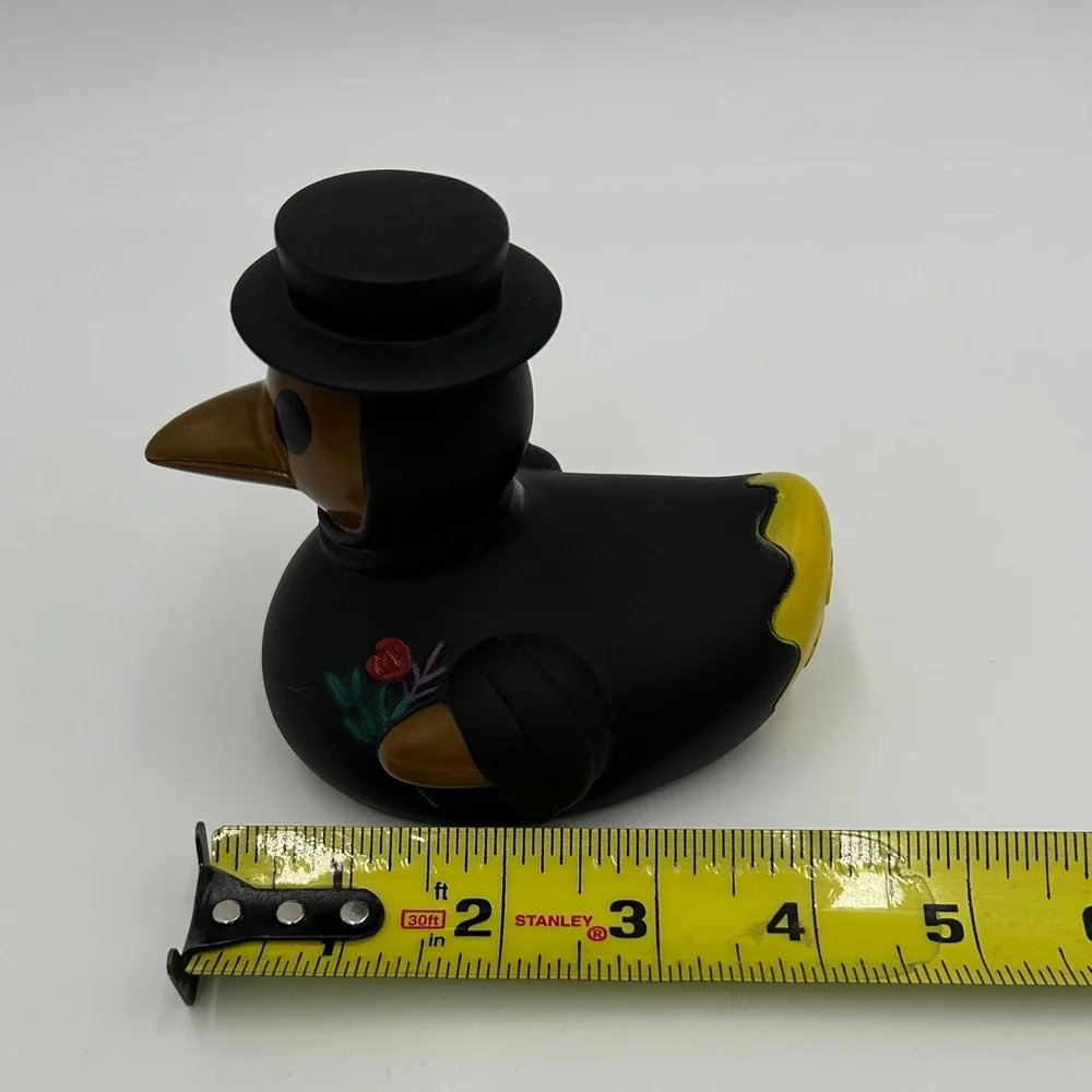 Plague doctor rubber ducky black yellow ducktor squishy flowers 4 inch